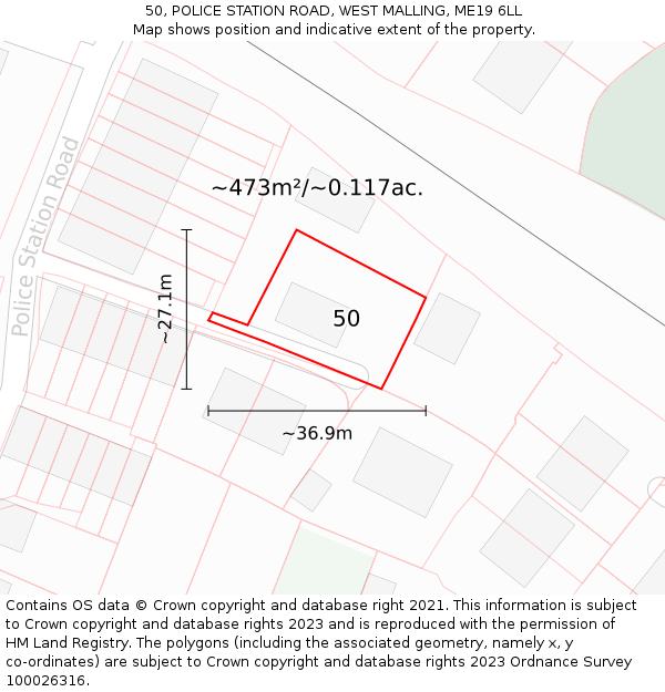 50, POLICE STATION ROAD, WEST MALLING, ME19 6LL: Plot and title map