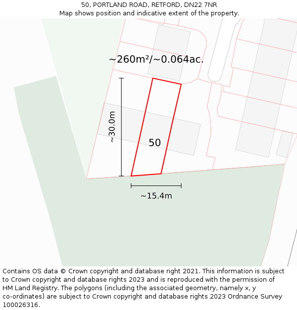 50, PORTLAND ROAD, RETFORD, DN22 7NR: Plot and title map