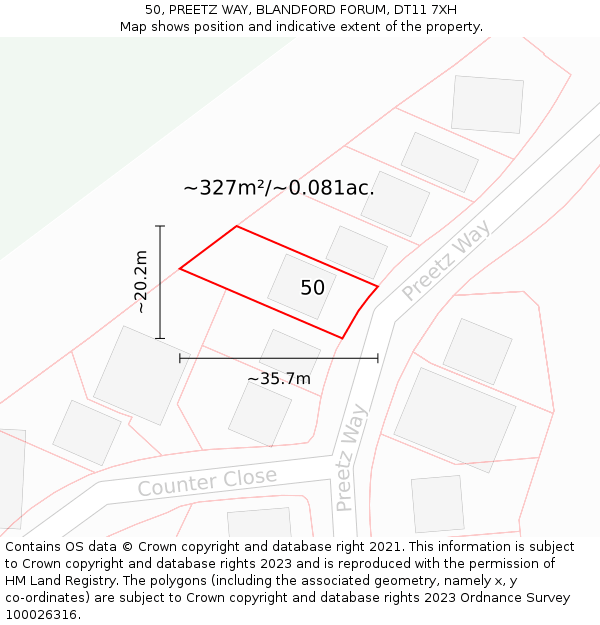 50, PREETZ WAY, BLANDFORD FORUM, DT11 7XH: Plot and title map