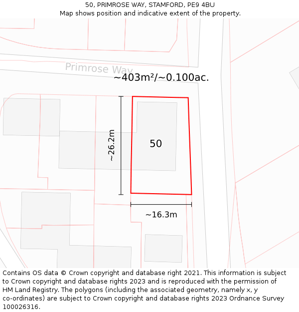 50, PRIMROSE WAY, STAMFORD, PE9 4BU: Plot and title map