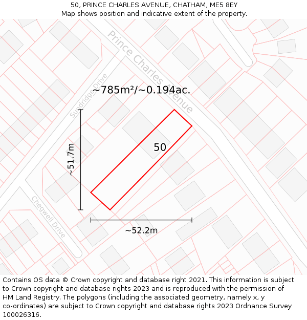50, PRINCE CHARLES AVENUE, CHATHAM, ME5 8EY: Plot and title map