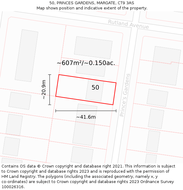 50, PRINCES GARDENS, MARGATE, CT9 3AS: Plot and title map