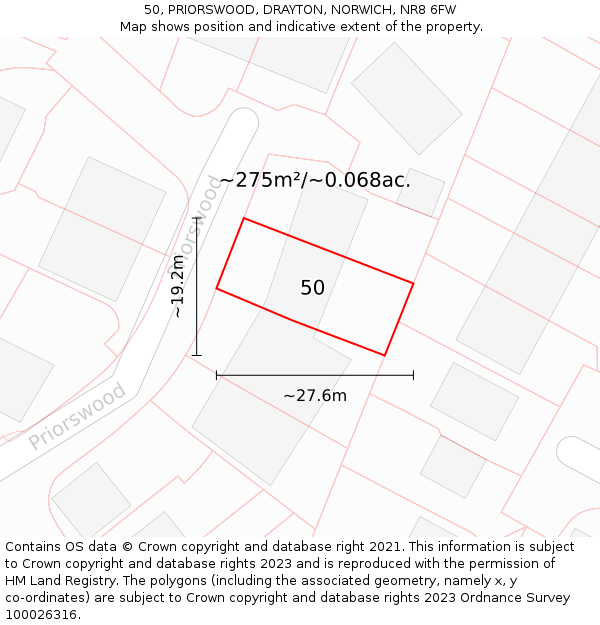 50, PRIORSWOOD, DRAYTON, NORWICH, NR8 6FW: Plot and title map