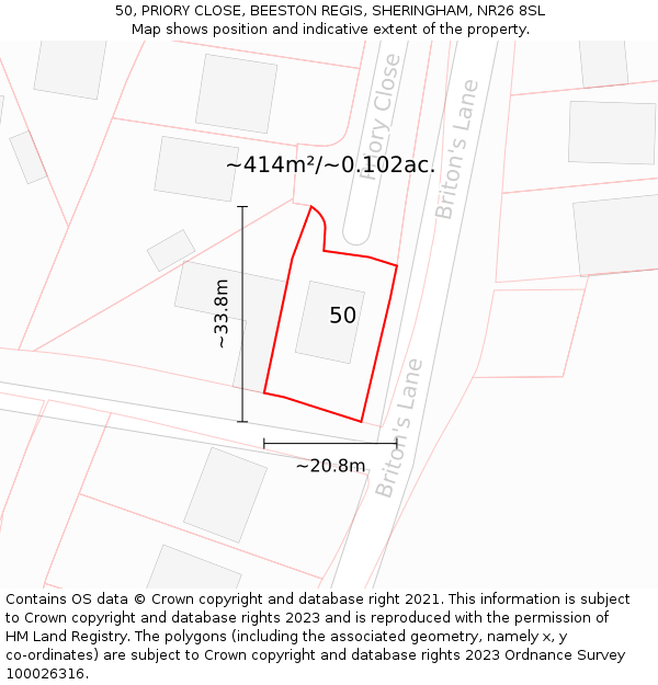 50, PRIORY CLOSE, BEESTON REGIS, SHERINGHAM, NR26 8SL: Plot and title map