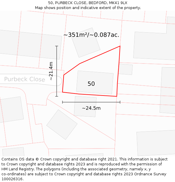 50, PURBECK CLOSE, BEDFORD, MK41 9LX: Plot and title map