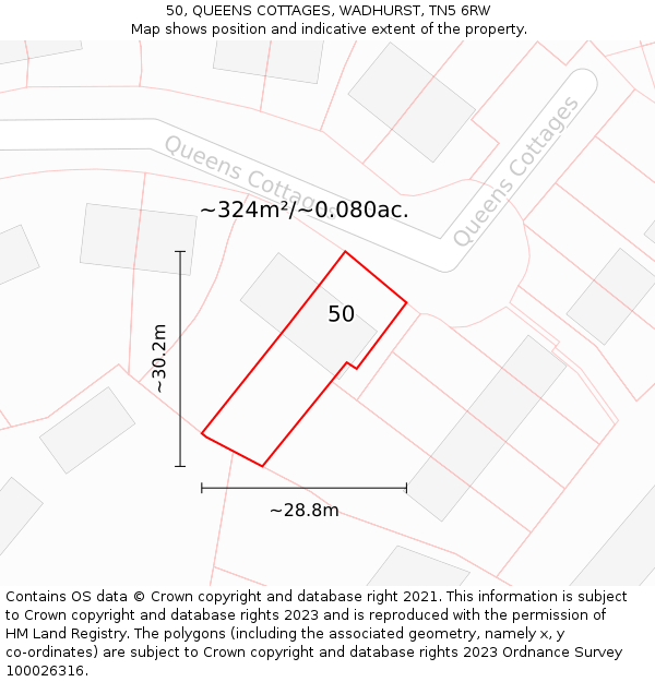 50, QUEENS COTTAGES, WADHURST, TN5 6RW: Plot and title map