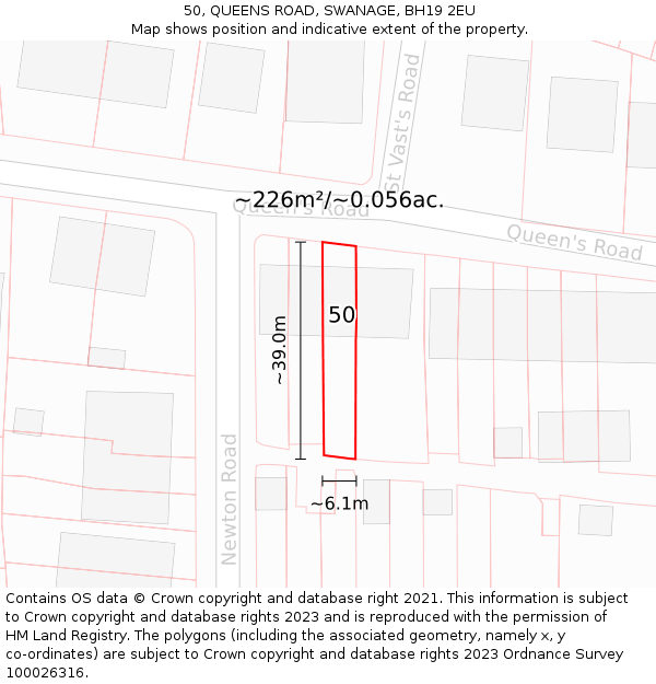 50, QUEENS ROAD, SWANAGE, BH19 2EU: Plot and title map