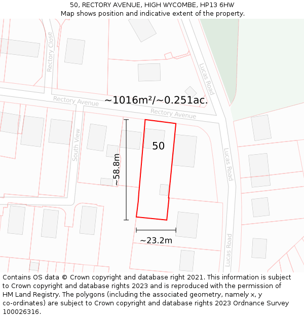 50, RECTORY AVENUE, HIGH WYCOMBE, HP13 6HW: Plot and title map