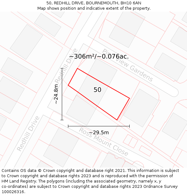 50, REDHILL DRIVE, BOURNEMOUTH, BH10 6AN: Plot and title map