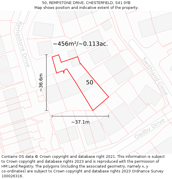 50, REMPSTONE DRIVE, CHESTERFIELD, S41 0YB: Plot and title map