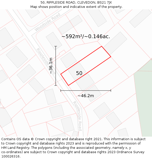 50, RIPPLESIDE ROAD, CLEVEDON, BS21 7JX: Plot and title map