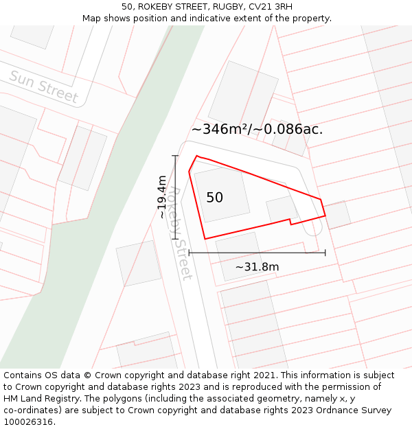 50, ROKEBY STREET, RUGBY, CV21 3RH: Plot and title map