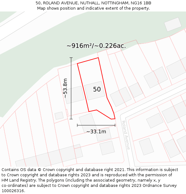 50, ROLAND AVENUE, NUTHALL, NOTTINGHAM, NG16 1BB: Plot and title map