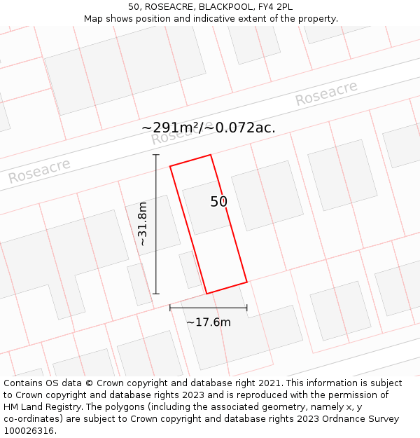 50, ROSEACRE, BLACKPOOL, FY4 2PL: Plot and title map