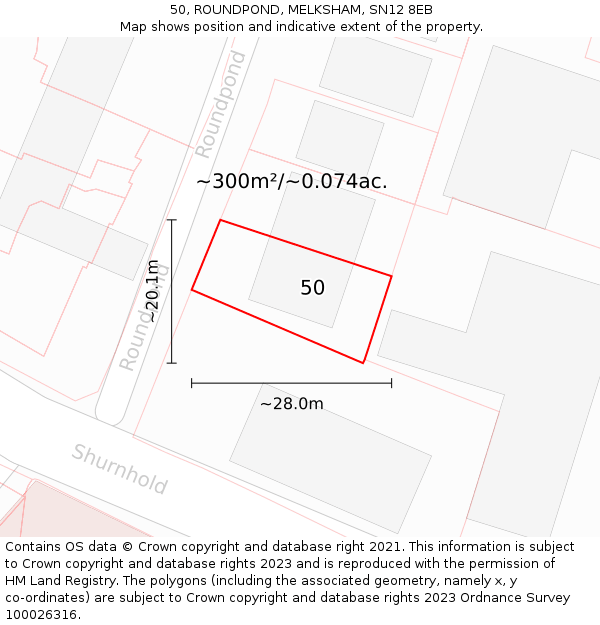 50, ROUNDPOND, MELKSHAM, SN12 8EB: Plot and title map