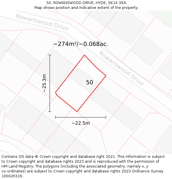 50, ROWANSWOOD DRIVE, HYDE, SK14 3SA: Plot and title map