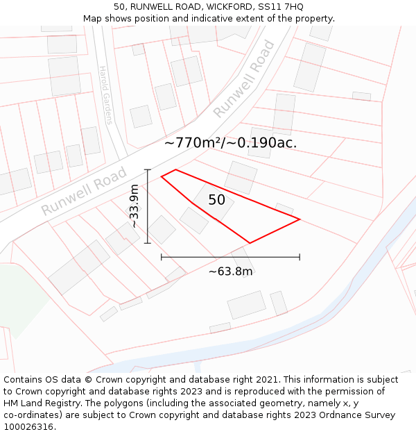 50, RUNWELL ROAD, WICKFORD, SS11 7HQ: Plot and title map