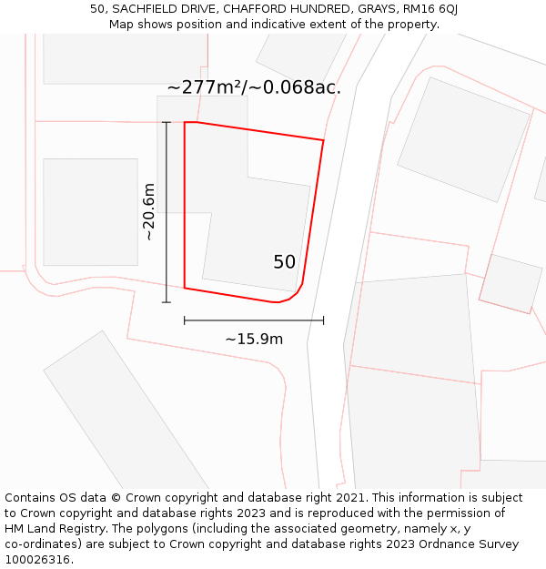 50, SACHFIELD DRIVE, CHAFFORD HUNDRED, GRAYS, RM16 6QJ: Plot and title map