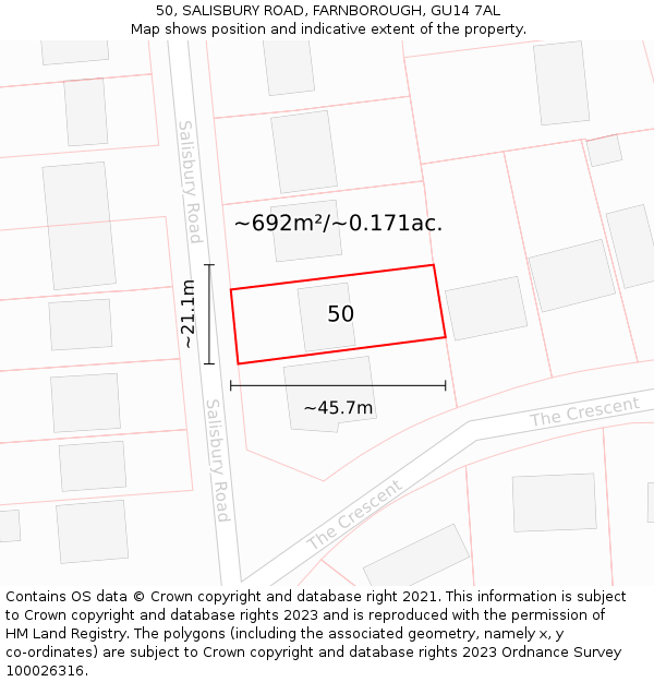 50, SALISBURY ROAD, FARNBOROUGH, GU14 7AL: Plot and title map