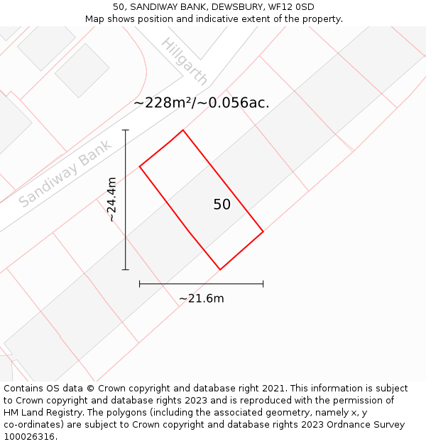 50, SANDIWAY BANK, DEWSBURY, WF12 0SD: Plot and title map