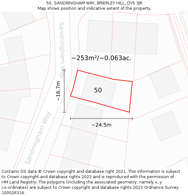 50, SANDRINGHAM WAY, BRIERLEY HILL, DY5 3JR: Plot and title map