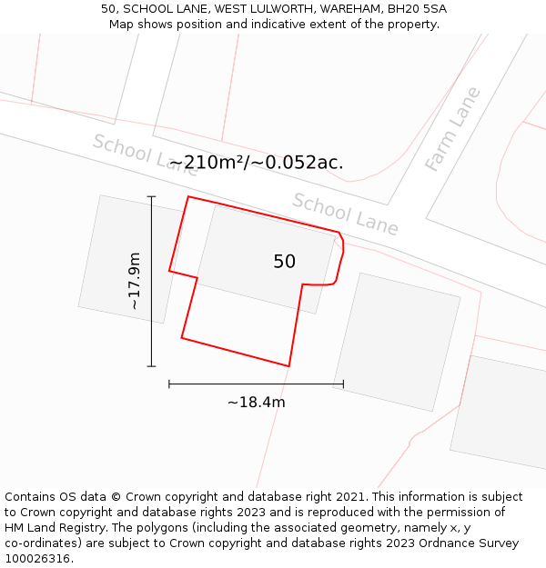 50, SCHOOL LANE, WEST LULWORTH, WAREHAM, BH20 5SA: Plot and title map