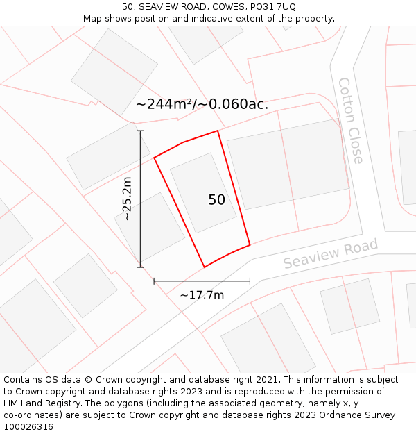 50, SEAVIEW ROAD, COWES, PO31 7UQ: Plot and title map