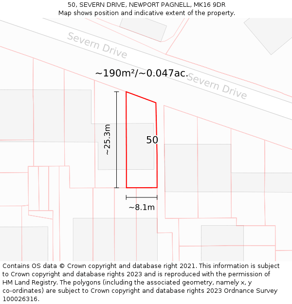 50, SEVERN DRIVE, NEWPORT PAGNELL, MK16 9DR: Plot and title map