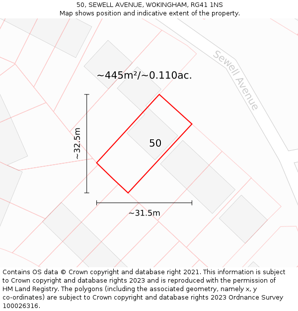 50, SEWELL AVENUE, WOKINGHAM, RG41 1NS: Plot and title map