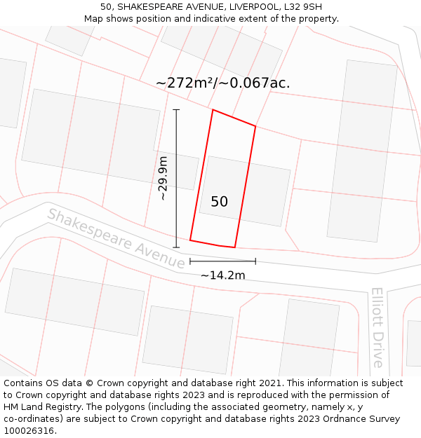50, SHAKESPEARE AVENUE, LIVERPOOL, L32 9SH: Plot and title map