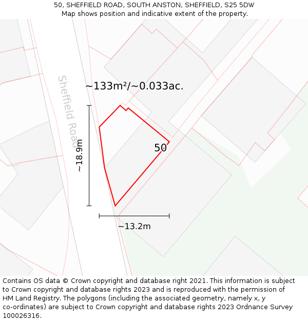 50, SHEFFIELD ROAD, SOUTH ANSTON, SHEFFIELD, S25 5DW: Plot and title map