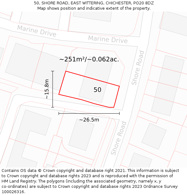 50, SHORE ROAD, EAST WITTERING, CHICHESTER, PO20 8DZ: Plot and title map