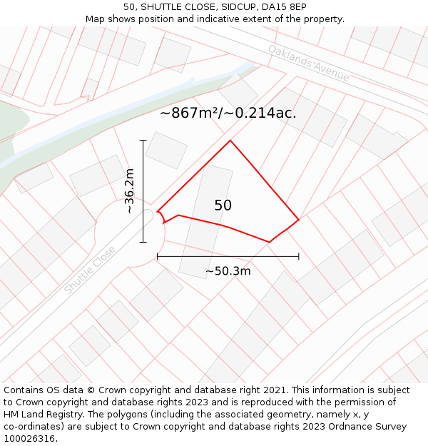 50, SHUTTLE CLOSE, SIDCUP, DA15 8EP: Plot and title map