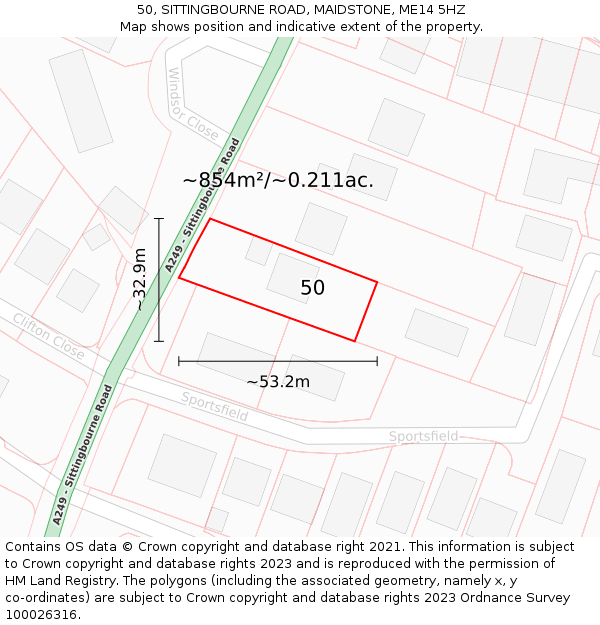 50, SITTINGBOURNE ROAD, MAIDSTONE, ME14 5HZ: Plot and title map