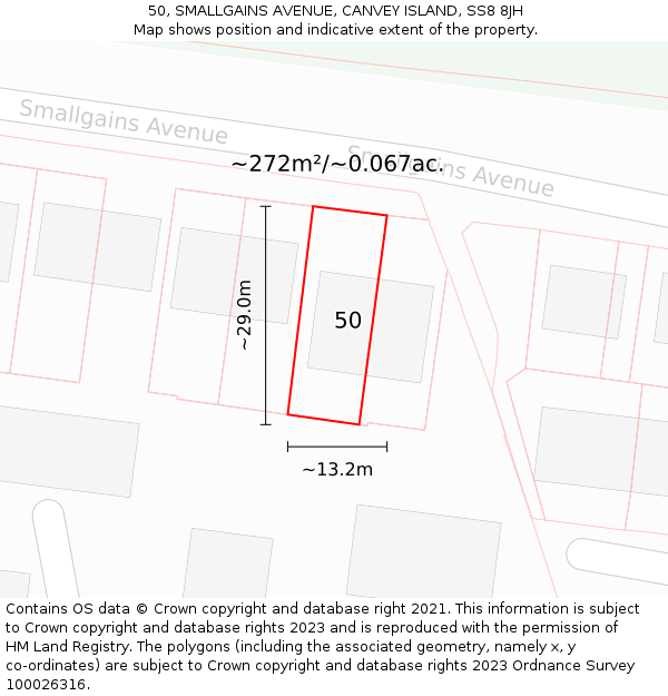 50, SMALLGAINS AVENUE, CANVEY ISLAND, SS8 8JH: Plot and title map