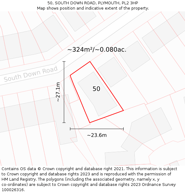 50, SOUTH DOWN ROAD, PLYMOUTH, PL2 3HP: Plot and title map