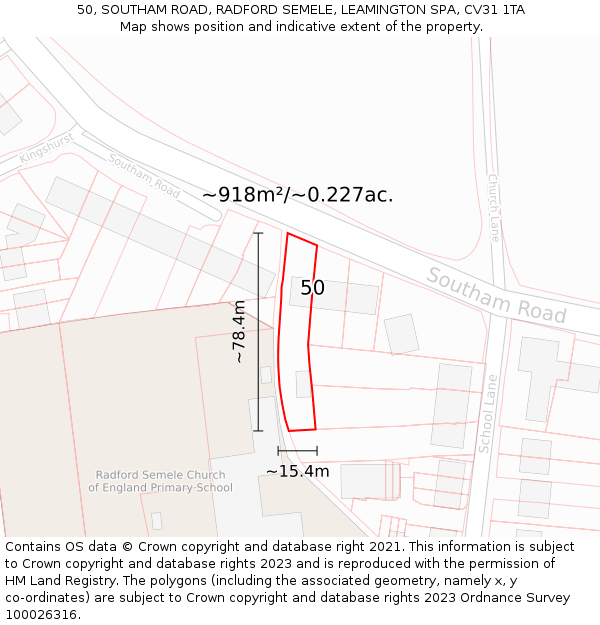 50, SOUTHAM ROAD, RADFORD SEMELE, LEAMINGTON SPA, CV31 1TA: Plot and title map