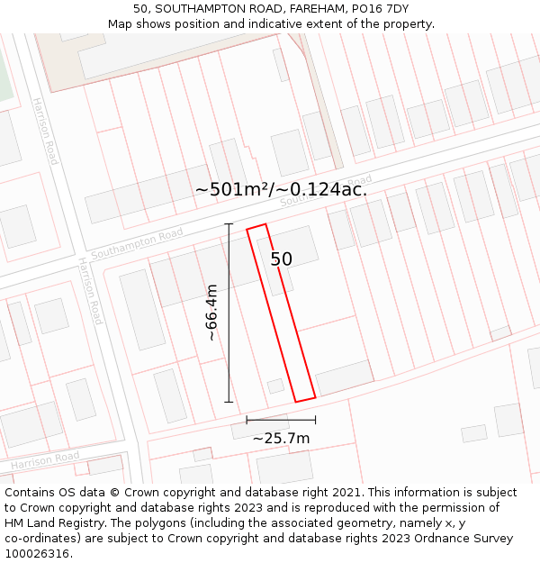 50, SOUTHAMPTON ROAD, FAREHAM, PO16 7DY: Plot and title map