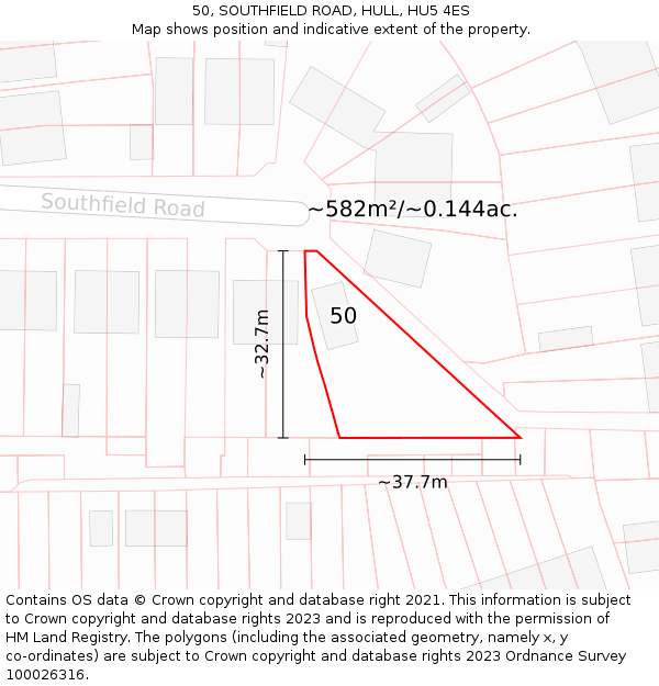 50, SOUTHFIELD ROAD, HULL, HU5 4ES: Plot and title map