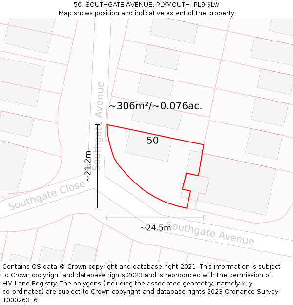 50, SOUTHGATE AVENUE, PLYMOUTH, PL9 9LW: Plot and title map