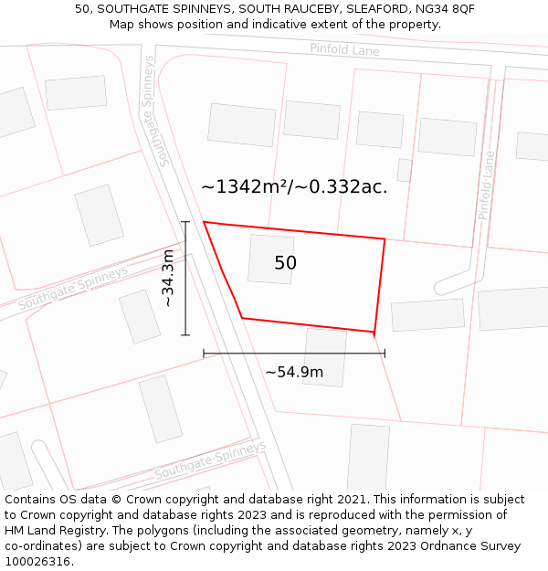 50, SOUTHGATE SPINNEYS, SOUTH RAUCEBY, SLEAFORD, NG34 8QF: Plot and title map