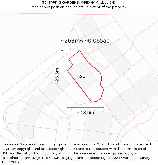 50, SPRING GARDENS, WREXHAM, LL11 2NX: Plot and title map