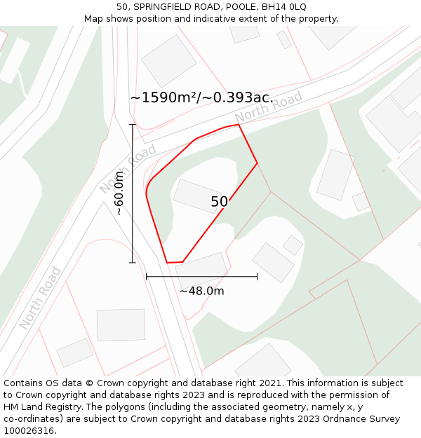 50, SPRINGFIELD ROAD, POOLE, BH14 0LQ: Plot and title map