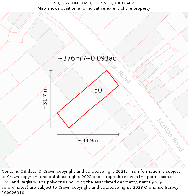 50, STATION ROAD, CHINNOR, OX39 4PZ: Plot and title map