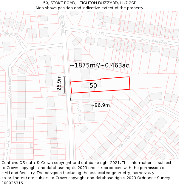 50, STOKE ROAD, LEIGHTON BUZZARD, LU7 2SP: Plot and title map