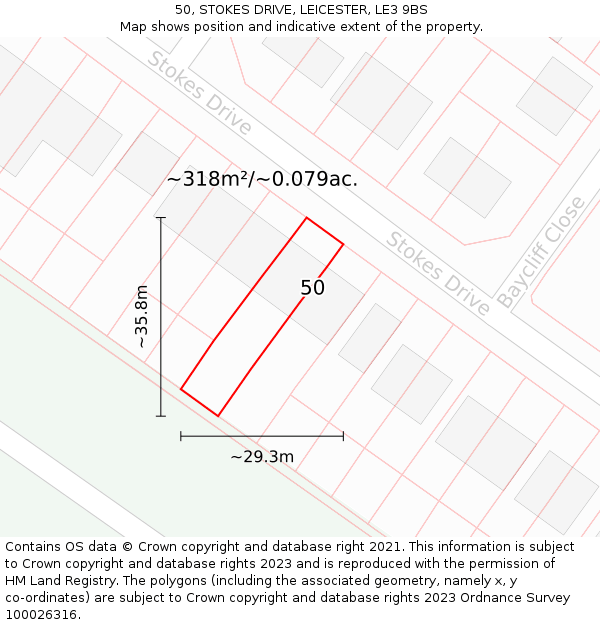 50, STOKES DRIVE, LEICESTER, LE3 9BS: Plot and title map
