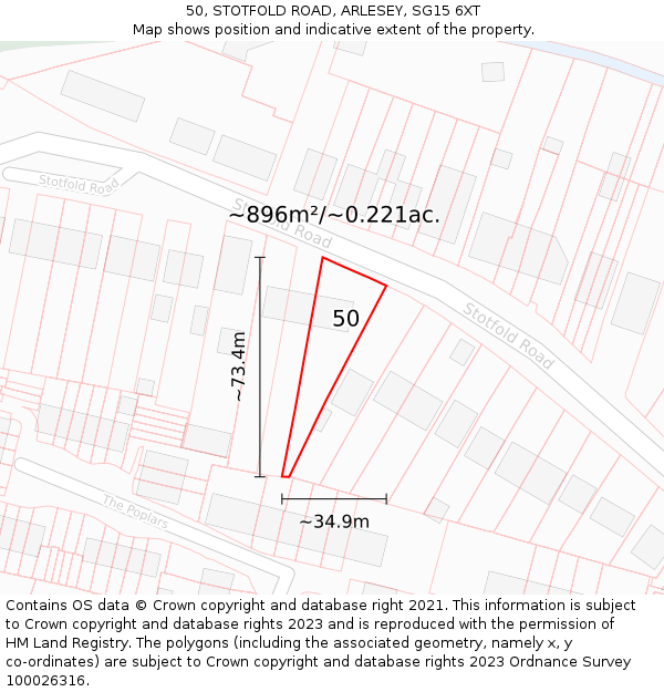 50, STOTFOLD ROAD, ARLESEY, SG15 6XT: Plot and title map