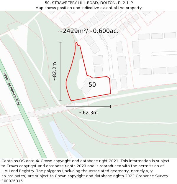50, STRAWBERRY HILL ROAD, BOLTON, BL2 1LP: Plot and title map