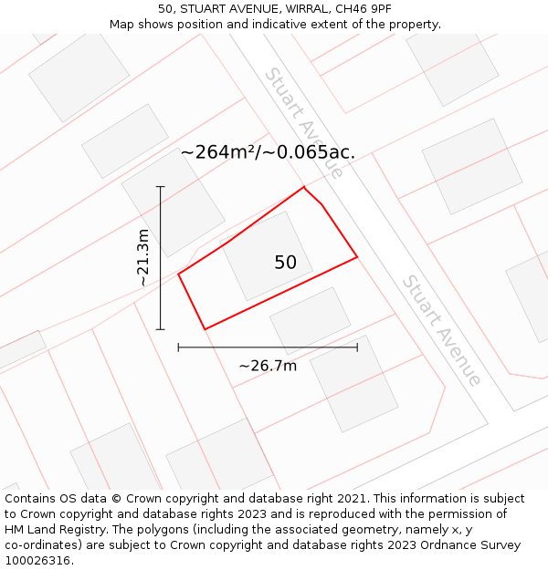 50, STUART AVENUE, WIRRAL, CH46 9PF: Plot and title map