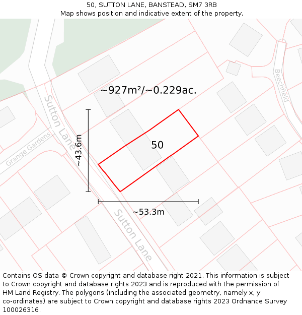 50, SUTTON LANE, BANSTEAD, SM7 3RB: Plot and title map